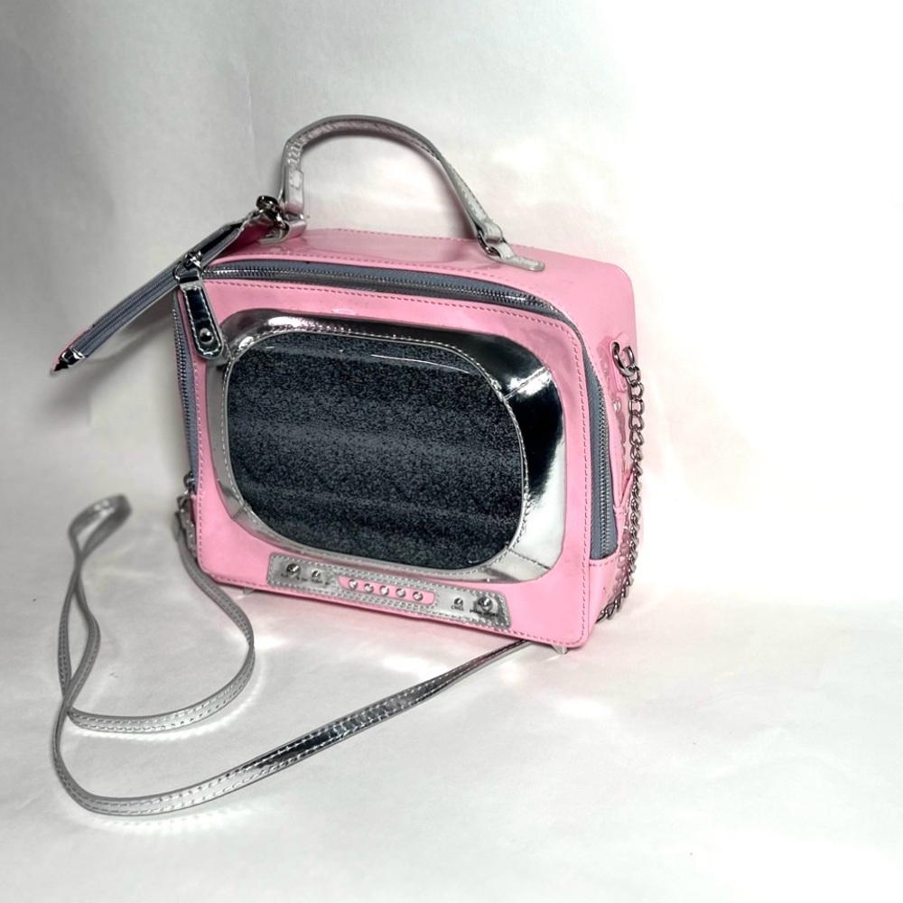 Betsey Johnson Kitsch Retro TV Pink and Silver Purse